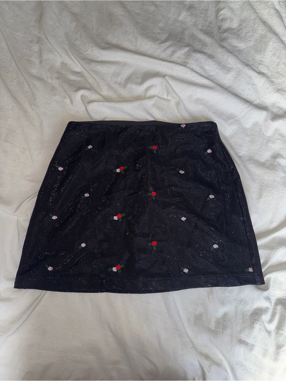 Urban Outfitters Black Glitter Embroidered Rose Mini Skirt Size Small